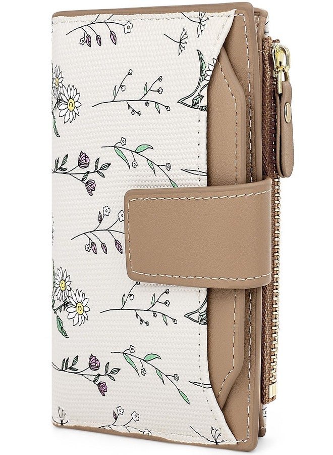 Busnos Women's Wallet Small Wallets for Women Cute Flower Ladies Women's Wallets Brown Bifold Wallet Womens With Zipper Coin Pocket Purses Card Holder Women - Image 1